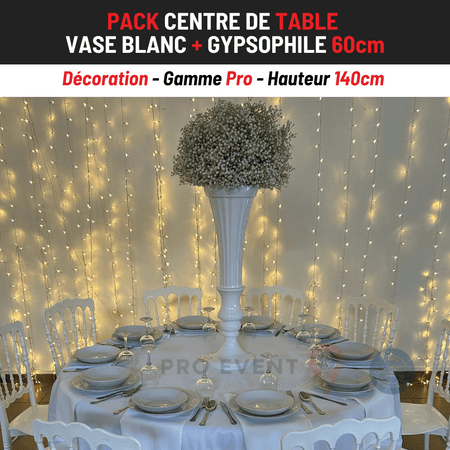 Location Centre de Table : Vase Blanc + Gypsophile 60cm