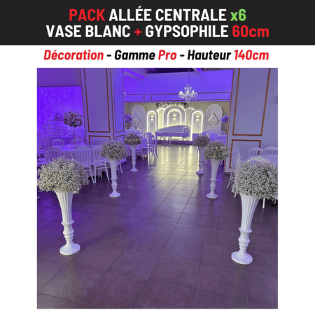 Location Allée Centrale : Vase blanc 80cm + Gypsophile 60cm x6