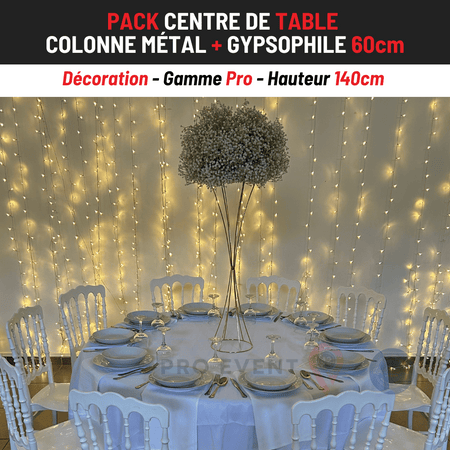 Location Centre de Table : Colonne Métal + Gypsophile 60cm