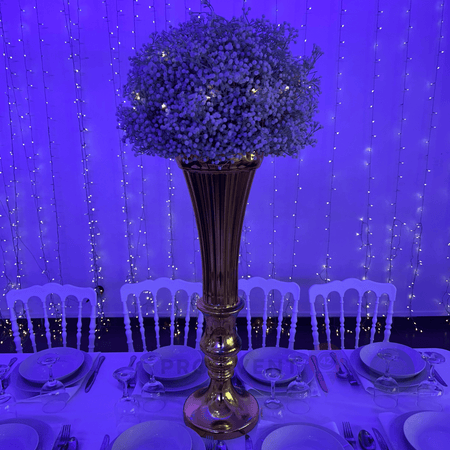 Location Centre de Table : Vase Doré + Gypsophile 60cm