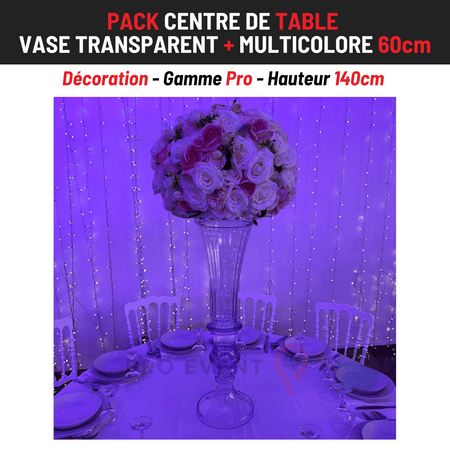 Location Centre de Table : Vase Transparent + Multicolore 60cm