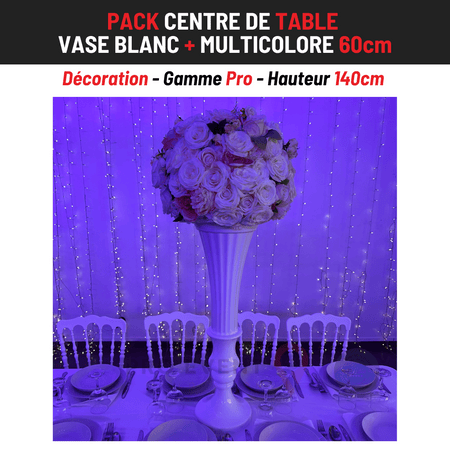 Location Centre de Table : Vase Blanc + Multicolore 60cm