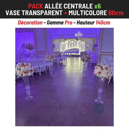 Location Allée Centrale : Vase Transparent 80cm + Multicolore 60cm x6