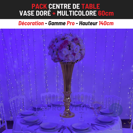 Location Centre de Table : Vase Doré + Multicolore 60cm