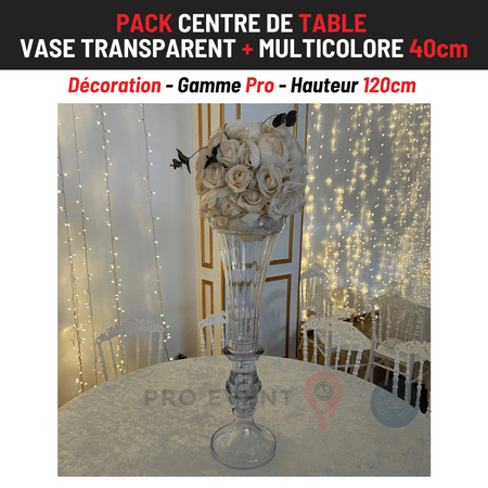 Location Centre de Table : Vase Transparent + Multicolore 40cm