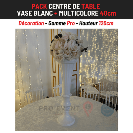 Location Centre de Table : Vase Blanc + Multicolore 40cm