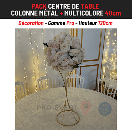 Location Centre de Table : Colonne métal + Multicolore 40cm
