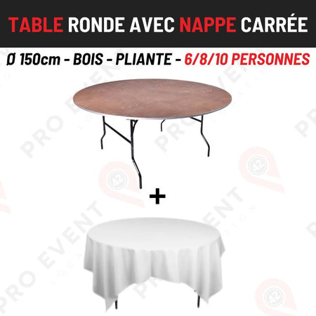 Location Pack | Table Ronde + Nappe Carrée Blanche